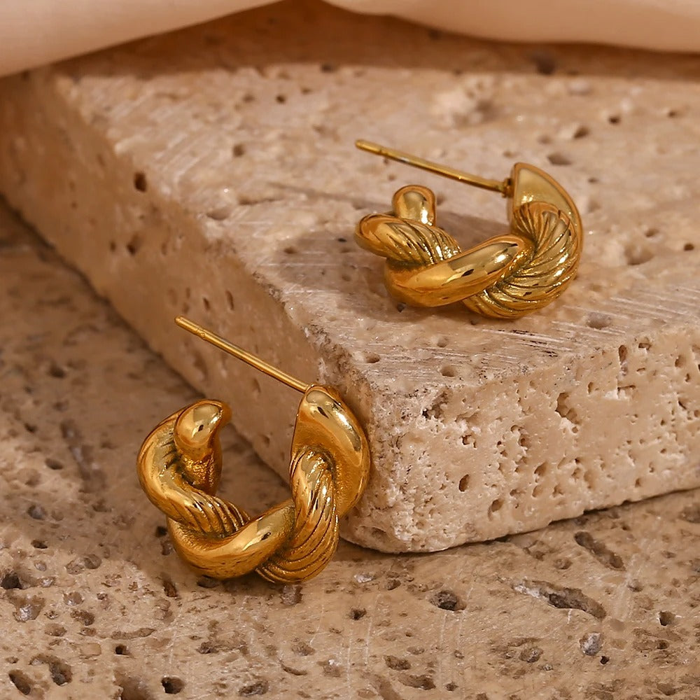 Boucle d'Oreille Femme Acier Inoxydable Epaisse Torsadée