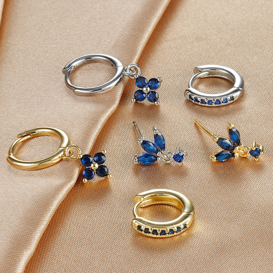 Boucle D'Oreille 3 Trous Bleu Intense