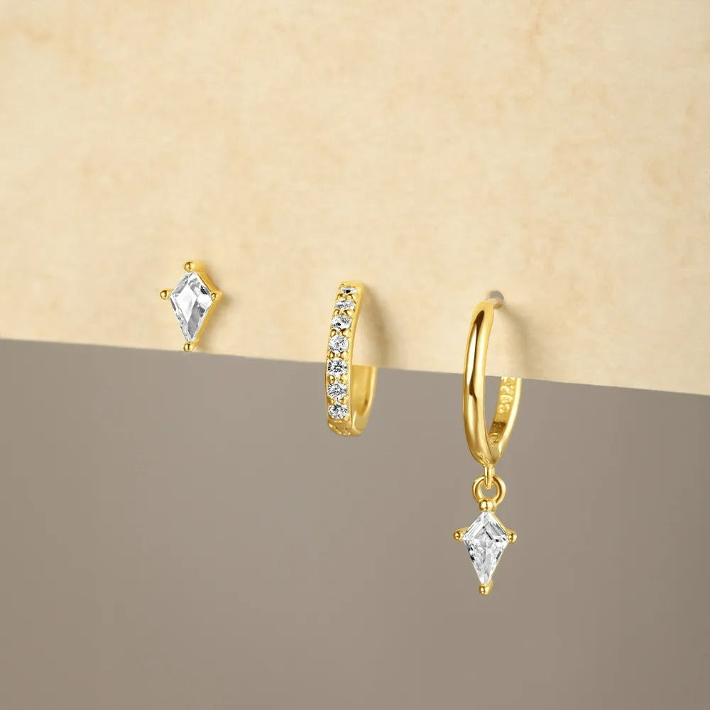 Boucle D'oreille 3 Trous Acier Inoxydable Luxe