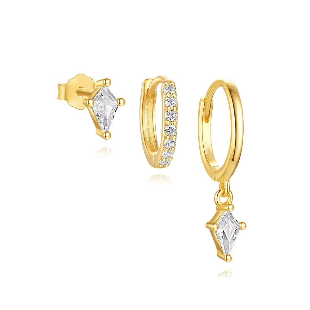 Boucle D'oreille 3 Trous Scintillante en Argent