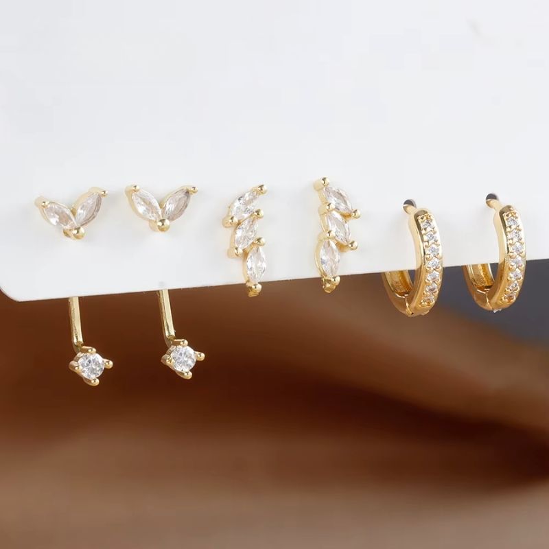 Boucle D’oreille 3 Trous Acier Inoxydable – Trio Doré Élégant