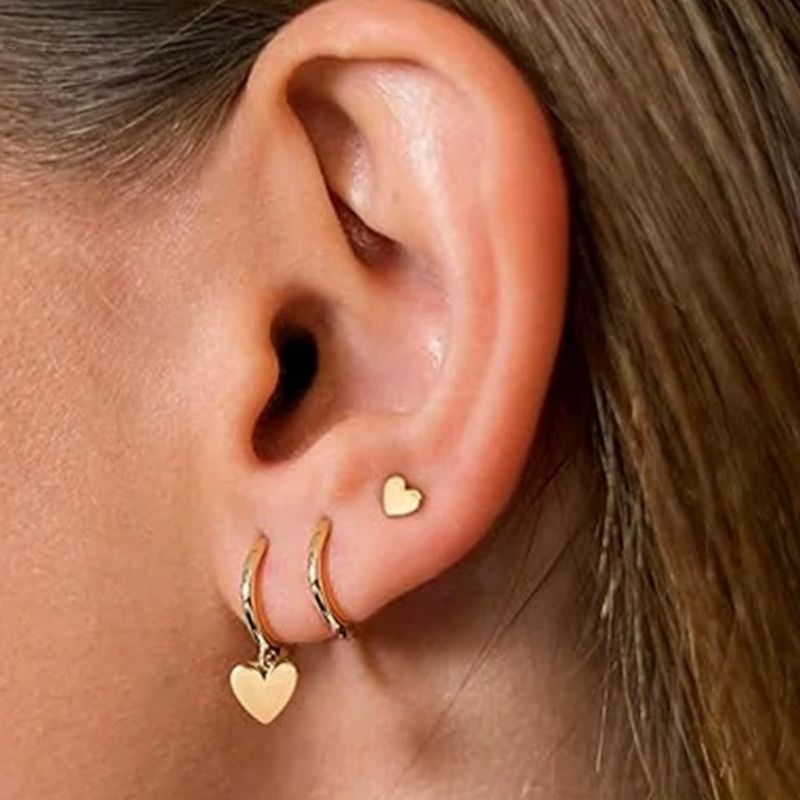 Boucle d'Oreille 3 Trous Cœur