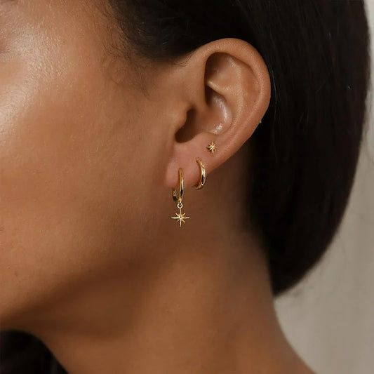 Boucle D'oreille 3 Trous Dorées