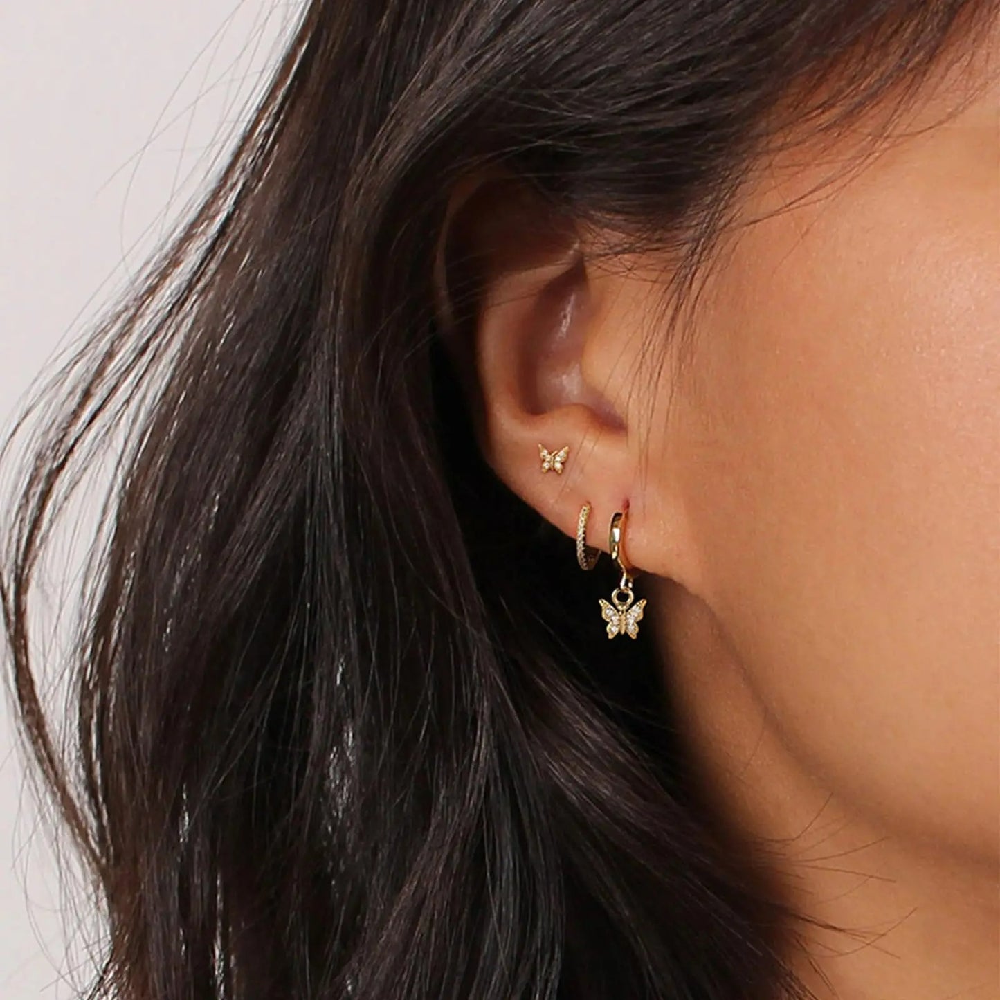 Boucle D'oreille 3 Trous Papillon Acier Inoxydable