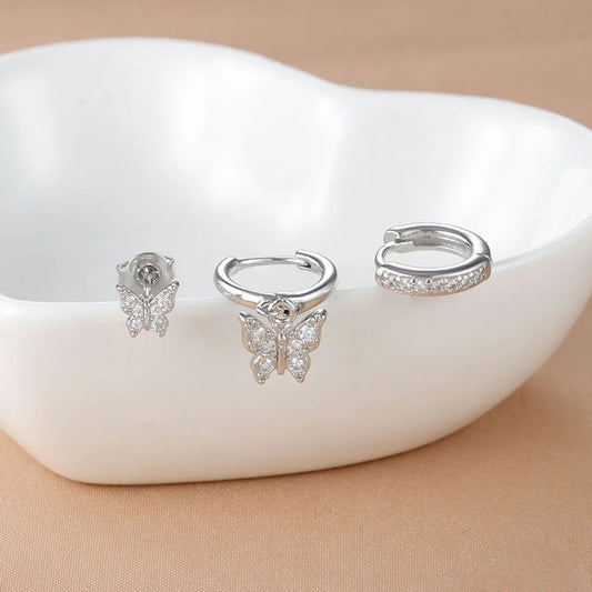 Boucle D'Oreille 3 Trous Papillon Délicat Acier Inoxydable