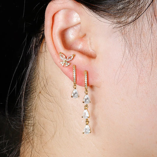 Boucle D'Oreille 3 Trous Papillon Élégant Acier Inoxydable