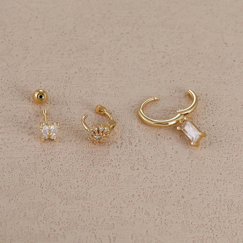 Boucle D'Oreille 3 Trous Papillon Fleurie Acier Inoxydable