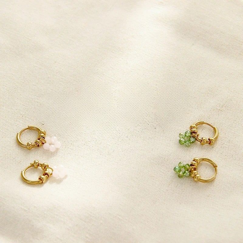 Boucle d’Oreille Acier Inoxydable et Fleur Perles