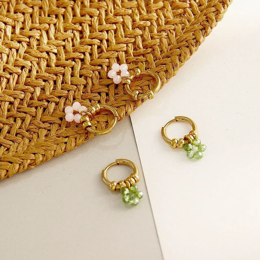 Boucle d’Oreille Acier Inoxydable et Fleur Perles