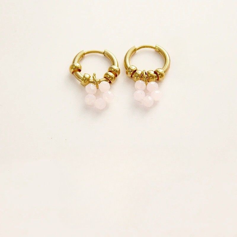 Boucle d’Oreille Acier Inoxydable et Fleur Perles