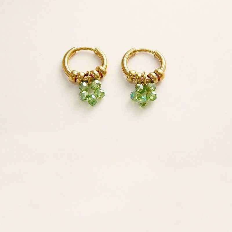 Boucle d’Oreille Acier Inoxydable et Fleur Perles