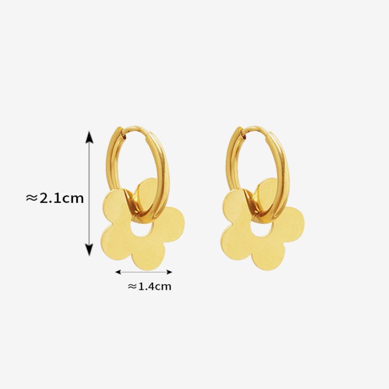 Boucle d'Oreille Acier Inoxydable Créole Fleur Amovible dimensions