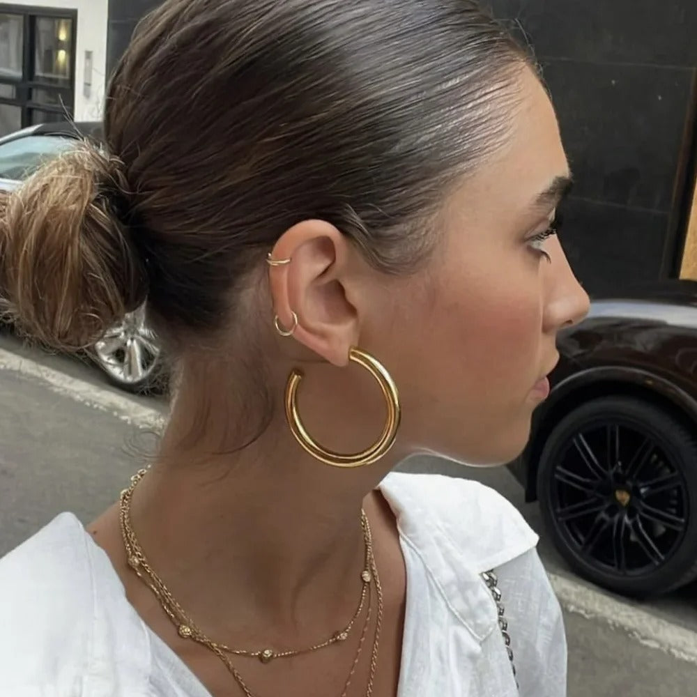 Boucle D'oreille Anneau Femme Acier Inoxydable Dorée