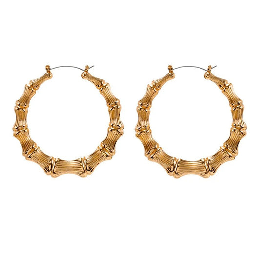 Boucle D'oreille Anneau Femme Effet Bambou Doré