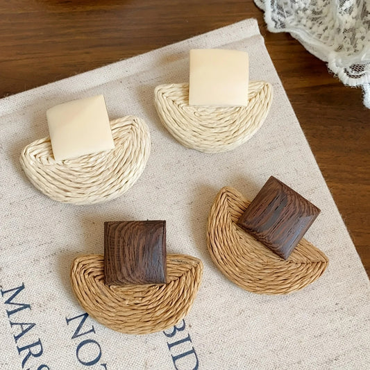 Boucle D'Oreille En Bois Carré Et Demi-Lune