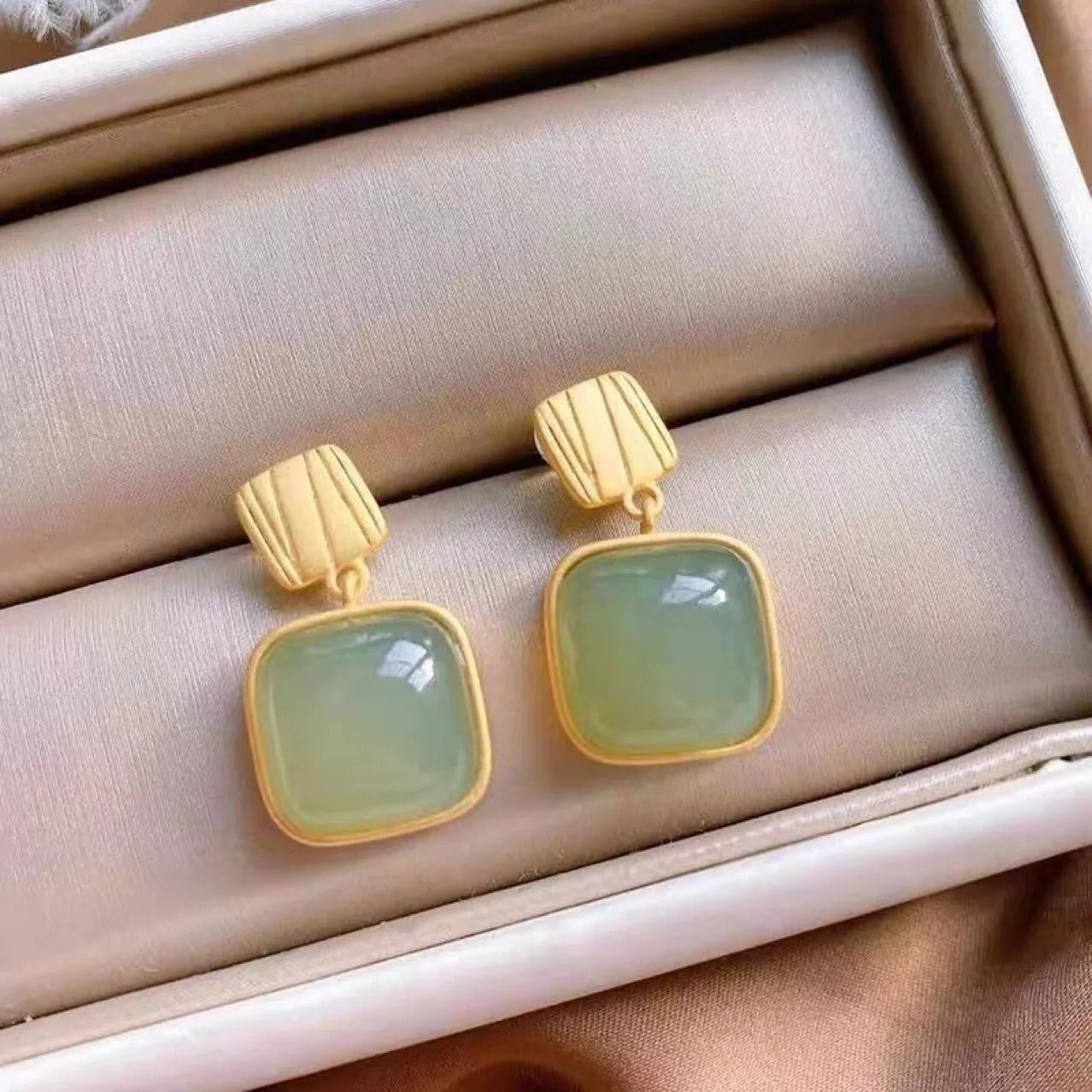 Boucle D'oreille Carré en Pierre Verte