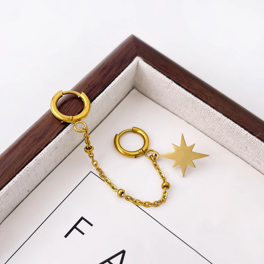 Boucle D'Oreille Chaine 2 Trous Étoile Acier inoxydable