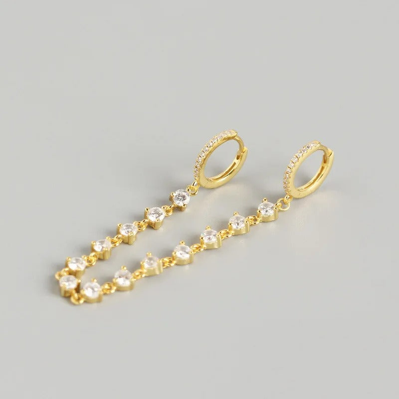 Boucle D'Oreille Chaine 2 Trous Strass Zircon