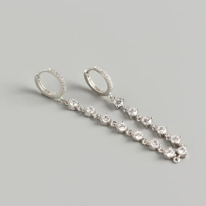 Boucle D'Oreille Chaine 2 Trous Strass Zircon