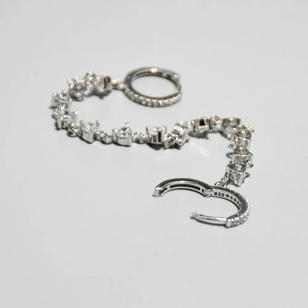 Boucle D'Oreille Chaine 2 Trous Strass Zircon