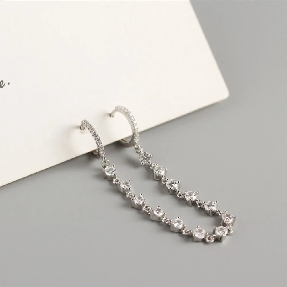 Boucle D'Oreille Chaine 2 Trous Strass Zircon