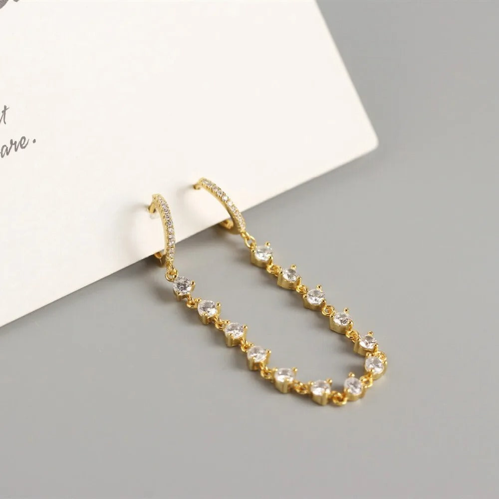 Boucle D'Oreille Chaine 2 Trous Strass Zircon