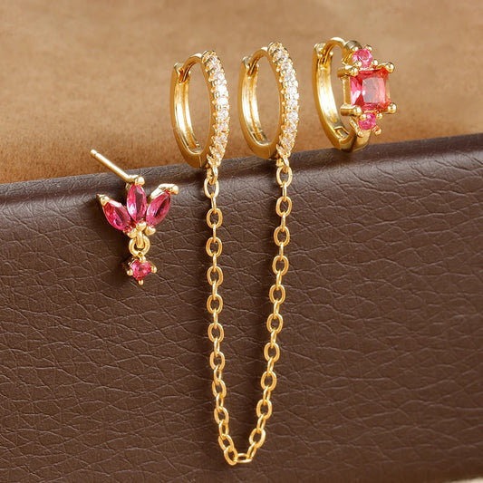 Boucle D'oreille Chaine Colorée Acier Inoxydable