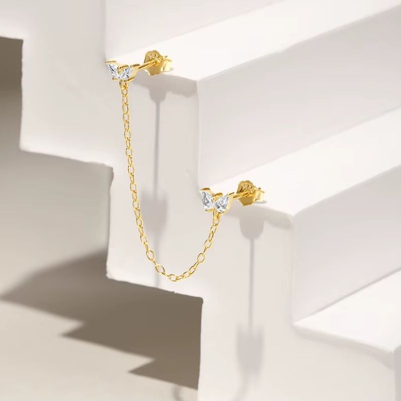 Boucle d'Oreille Chaine Deux Papillons Dorés