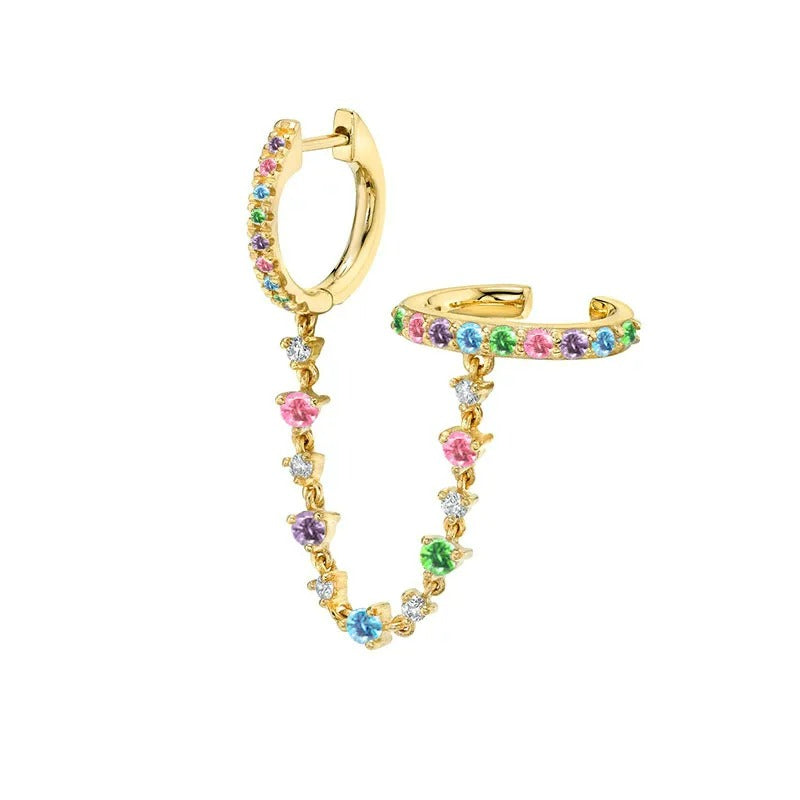 Boucle d'Oreille Chaine Double Anneau Acier Inoxydable