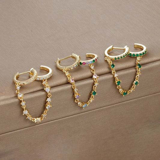 Boucle d'Oreille Chaine Double Anneau Acier Inoxydable