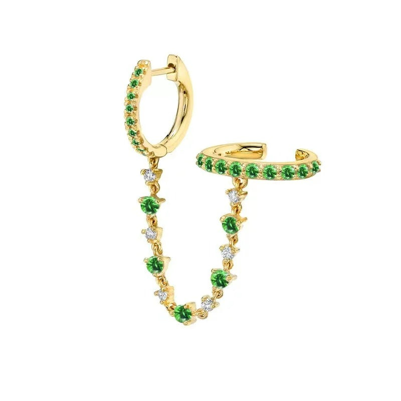 Boucle d'Oreille Chaine Double Anneau Acier Inoxydable