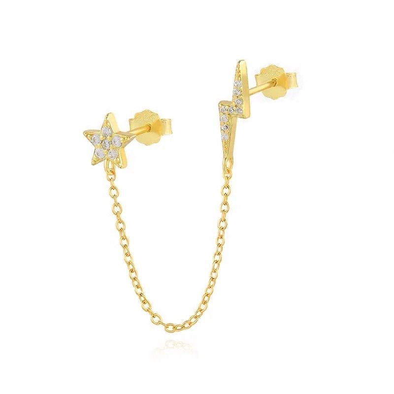 Boucle d'Oreille Chaine Étoile Et Éclair Dorée