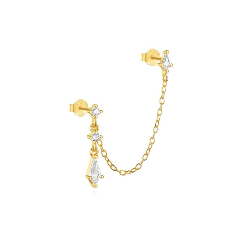 Boucle d'Oreille Chaine Losange Pendant Doré