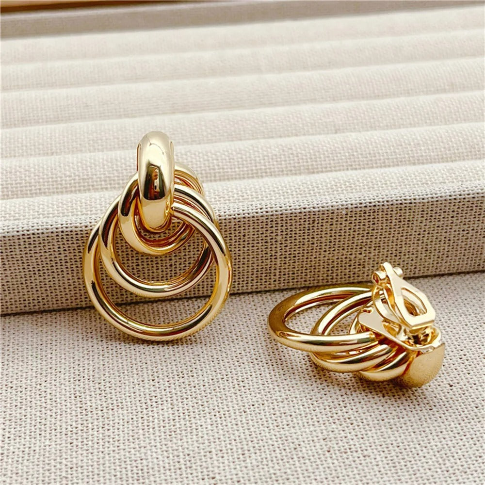 Boucle D'oreille Clip Femme Doré Graphique