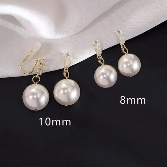 Boucle D'oreille Clip Femme Goutte Perle Blanche