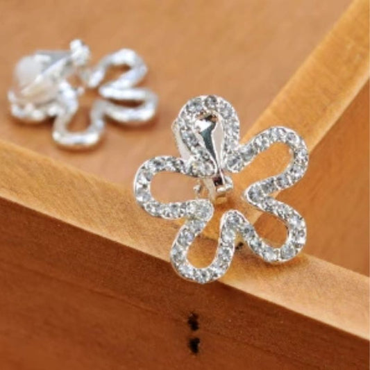 Boucle D'oreille Clip Fillette Fleur Strass