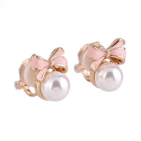 Boucle D'Oreille Clip Fillette Nœud et Perle Élégante