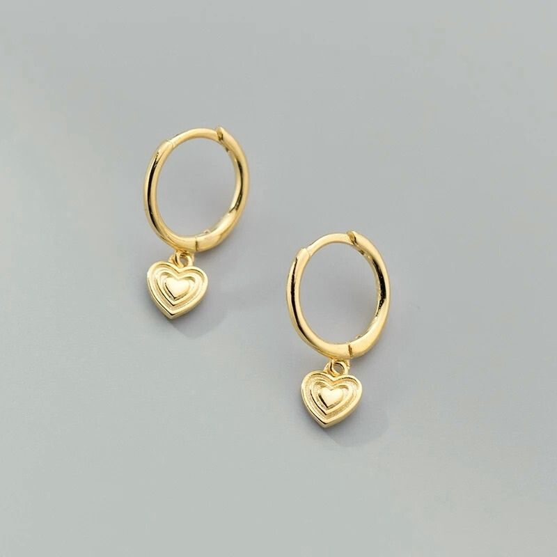 Boucle D'Oreille Cœur Doré Délicat En Argent