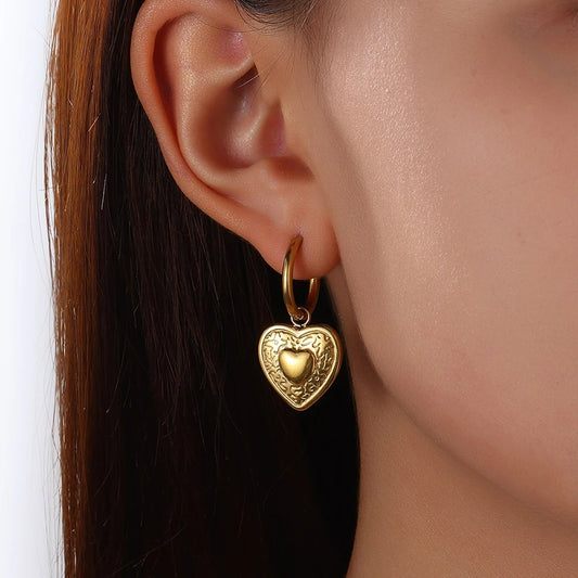 Boucle D'oreille Cœur Créole Vintage Acier Inoxydable