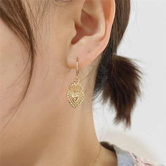 Boucle D'oreille Cœur Dorée Texturée