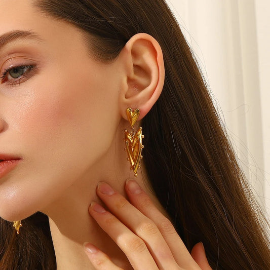 Boucle D'oreille Cœur Sculpturale Acier Inoxydable