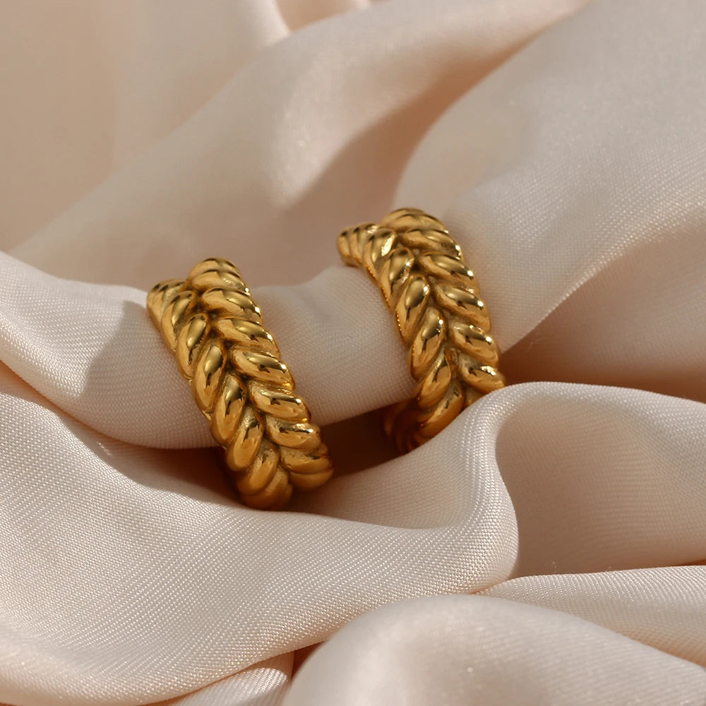 Boucle D'oreille Créole Dorée Effet Tresse en Acier Inoxydable
