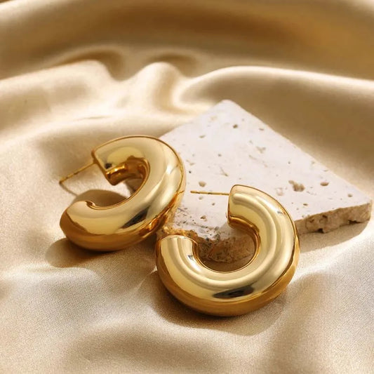 Boucle D'oreille Créole Dorée Épaisse En Acier Inoxydable