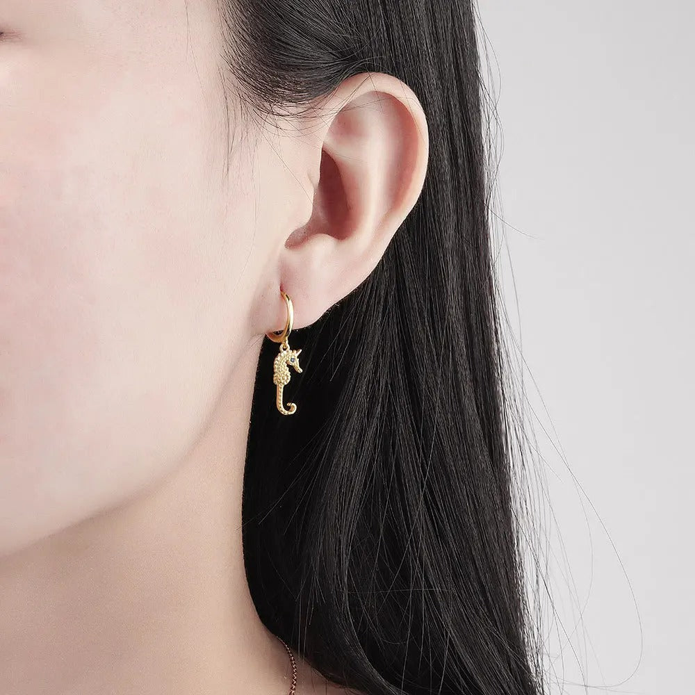 Boucle d'Oreille Créole Hippocampe Acier Inoxydable