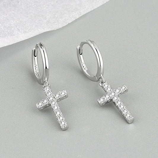 Boucle D'oreille Croix Femme Créole Scintillante