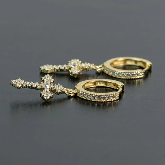 Boucle d'Oreille Croix Femme en Cristal de Zircone