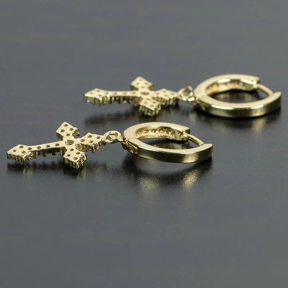 Boucle d'Oreille Croix Femme en Cristal de Zircone