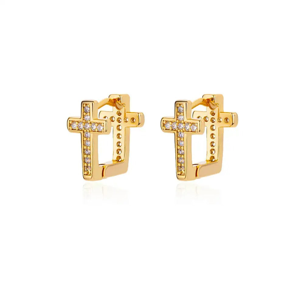 Boucle D'oreille Croix Femme Pierres Zircon Et Acier Inoxydable