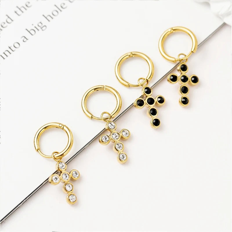 Boucle D'oreille Croix Femme Sur Créole Acier Inoxydable