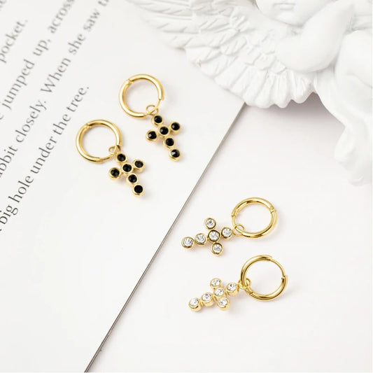 Boucle D'oreille Croix Femme Sur Créole Acier Inoxydable